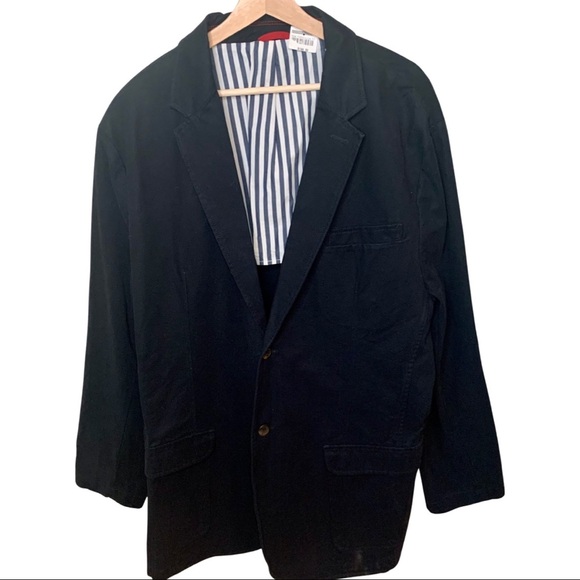 NWT STAFFORD PREP 2 Button Blazer 100% Cotton Navy Blue White Striped Lining - Picture 10 of 16